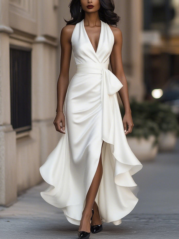 Georgia | Wedding Guest Satin Halter Maxi Dress