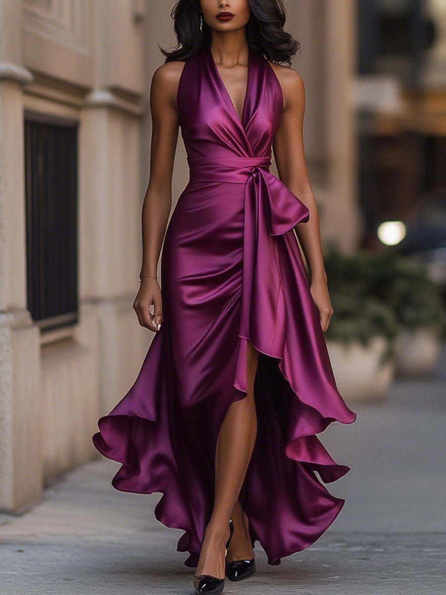 Georgia | Wedding Guest Satin Halter Maxi Dress