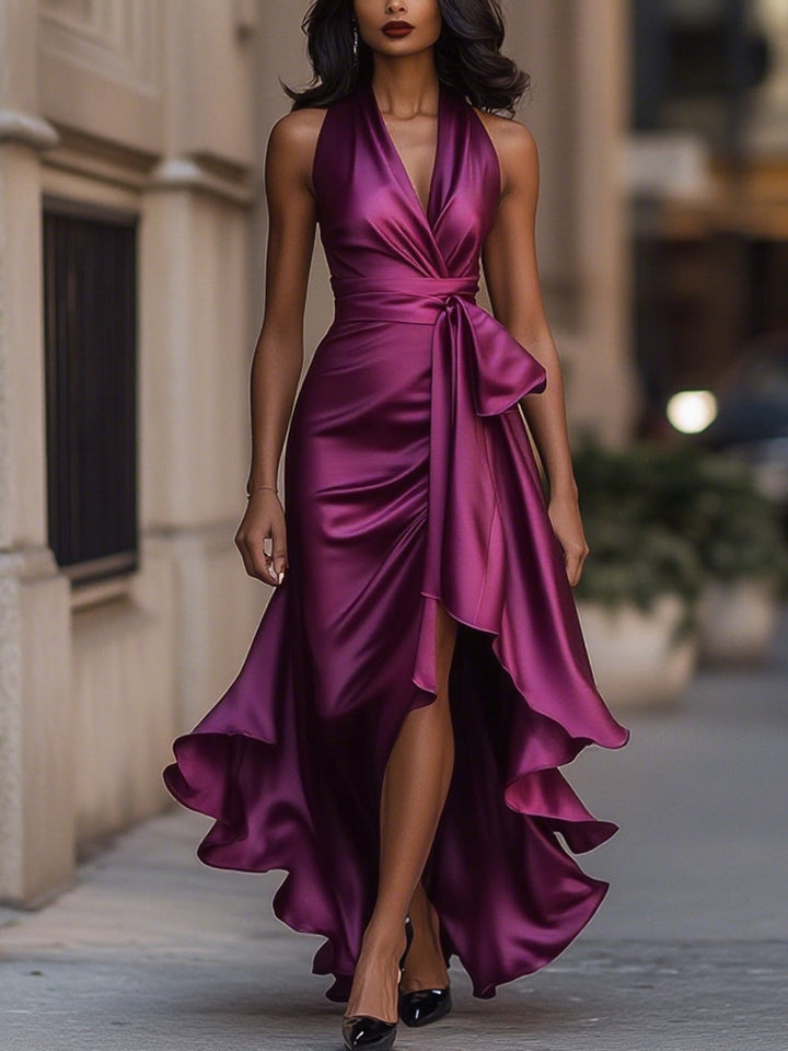 Georgia | Wedding Guest Satin Halter Maxi Dress