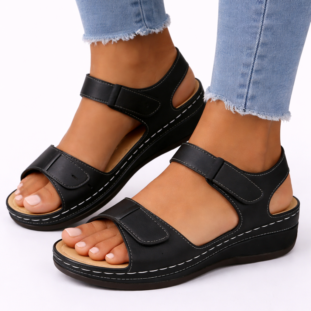 Harriet | Women Sandals Low Wedge Double Buckle Strap