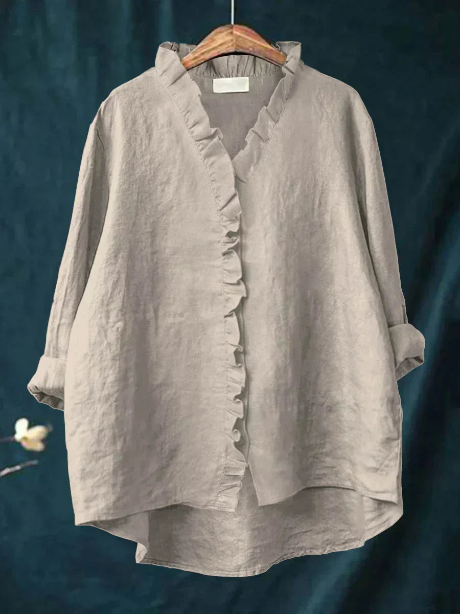Nancy | Ruffle Front Women Clothing Linen Blouse