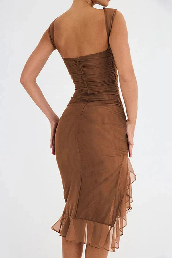 Poppy | Ruched Mesh Midi Dress for Women