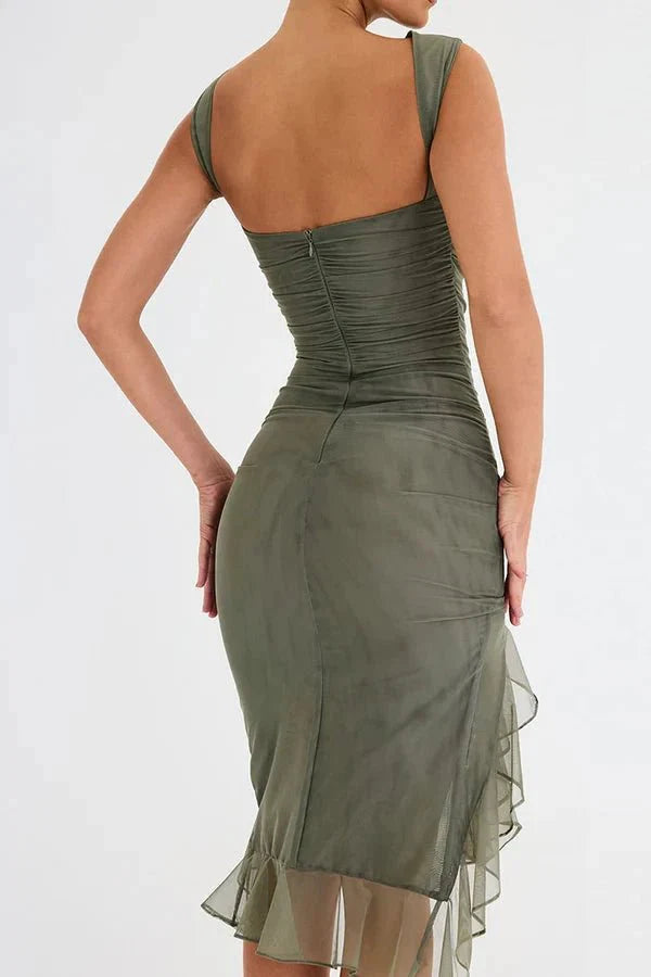 Poppy | Ruched Mesh Midi Dress for Women