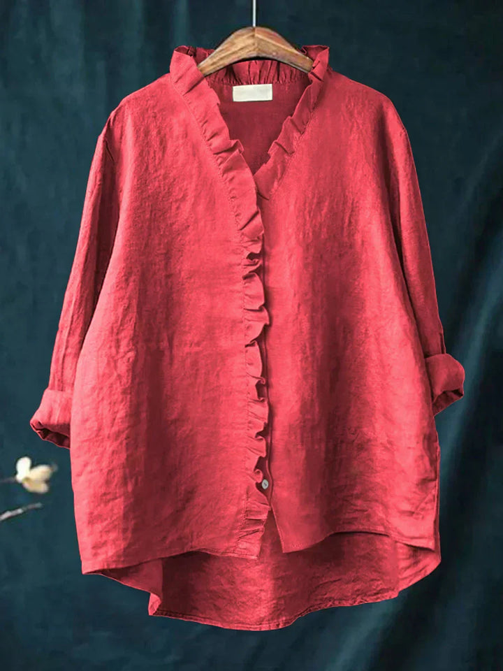 Nancy | Ruffle Front Women Clothing Linen Blouse