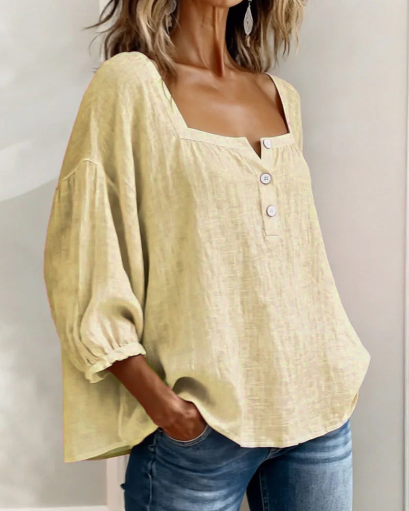 Millie | Women Clothing Linen Square Neck Blouse