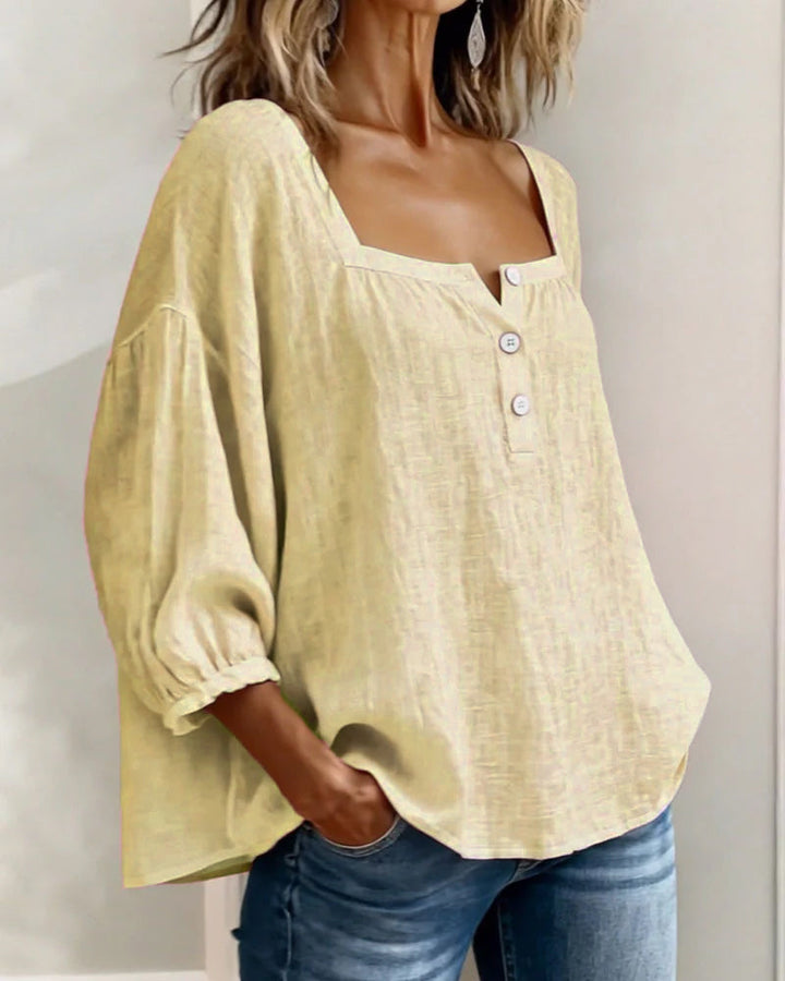 Millie | Women Clothing Linen Square Neck Blouse
