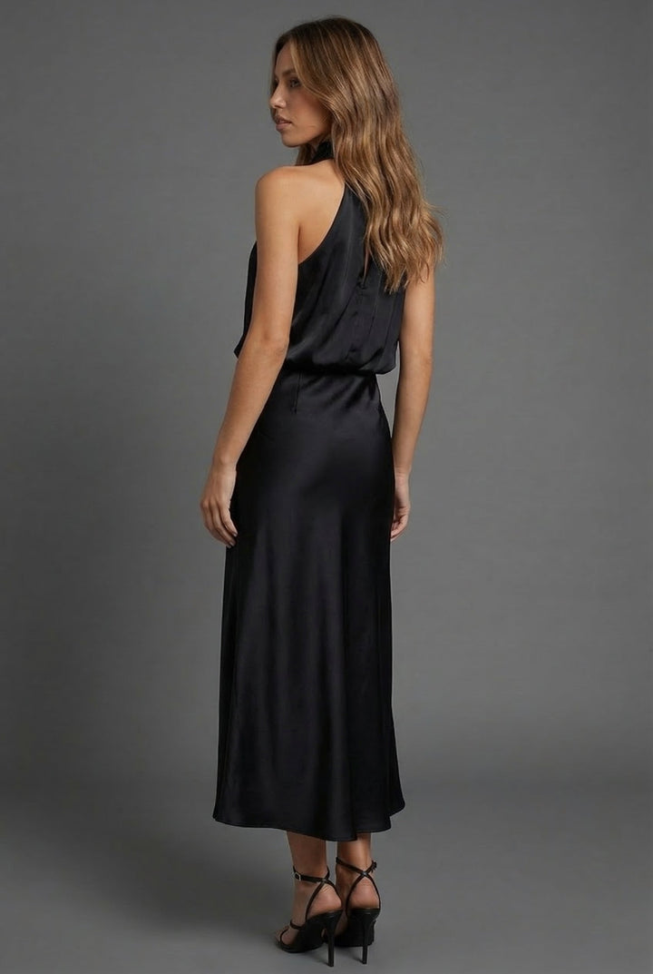 Harriet | Wedding Guest Satin Halter Midi Dress