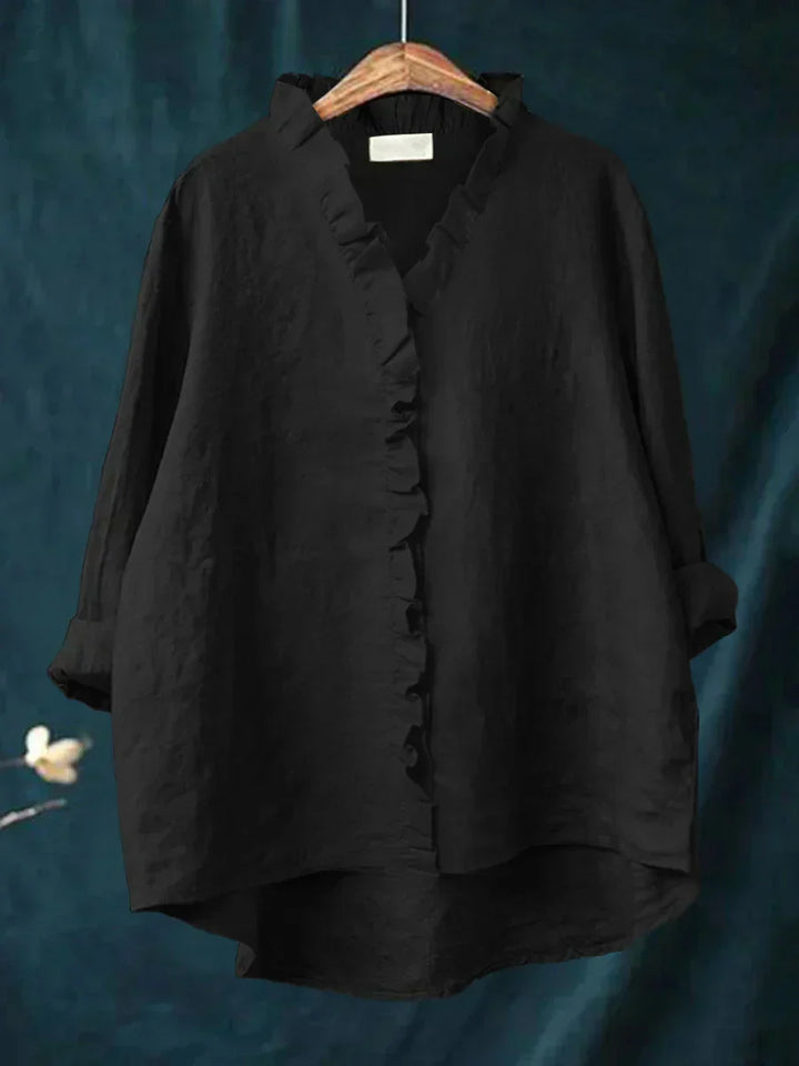Nancy | Ruffle Front Women Clothing Linen Blouse
