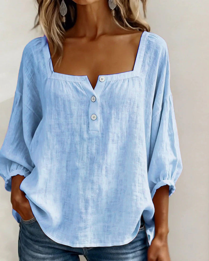 Millie | Women Clothing Linen Square Neck Blouse