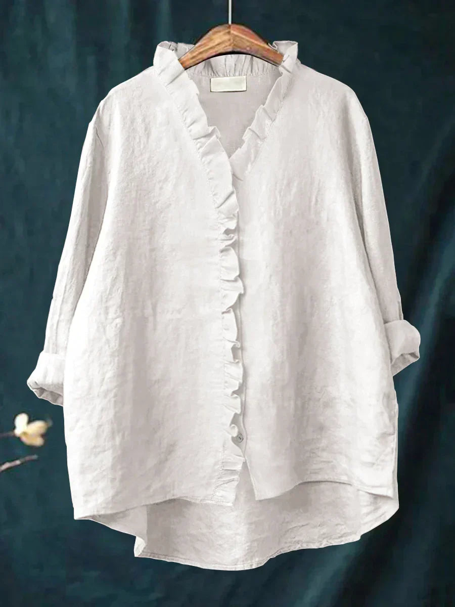 Nancy | Ruffle Front Women Clothing Linen Blouse