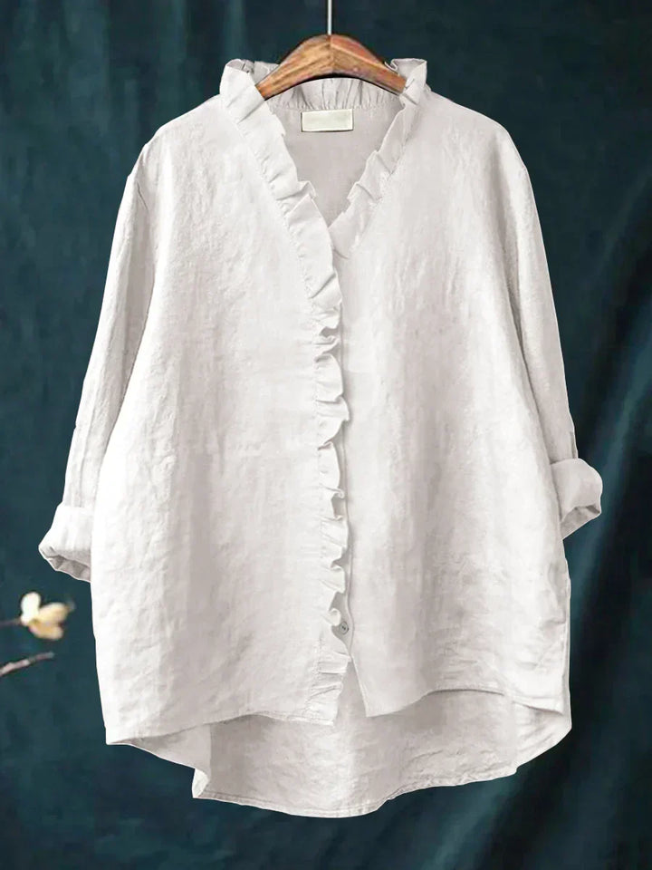 Nancy | Ruffle Front Women Clothing Linen Blouse