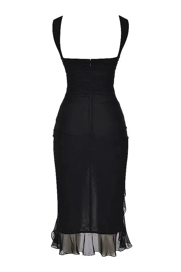 Poppy | Ruched Mesh Midi Dress for Women