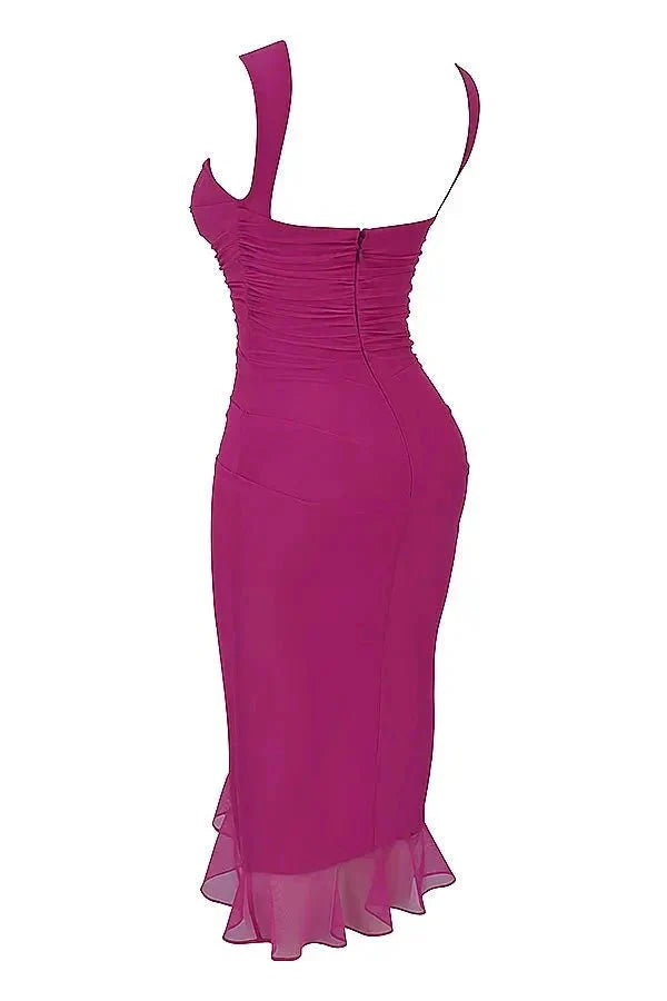 Poppy | Ruched Mesh Midi Dress for Women