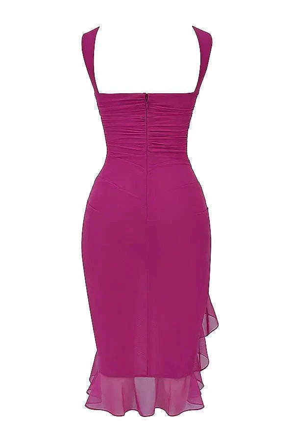 Poppy | Ruched Mesh Midi Dress for Women