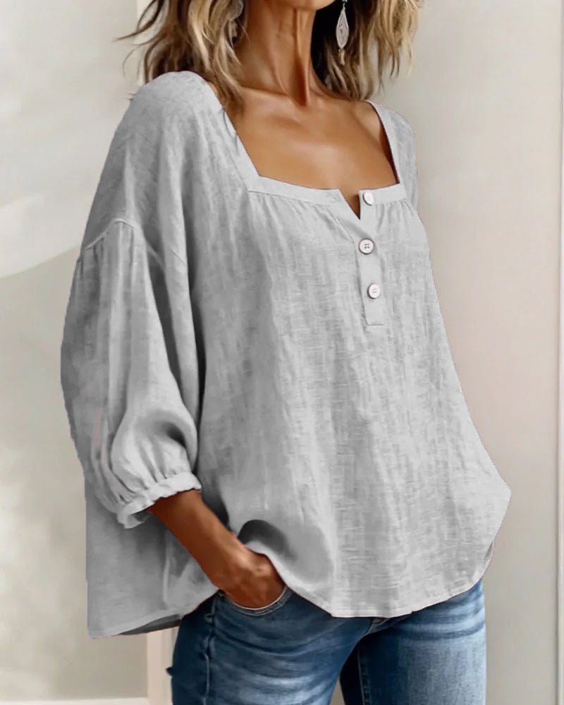 Millie | Women Clothing Linen Square Neck Blouse