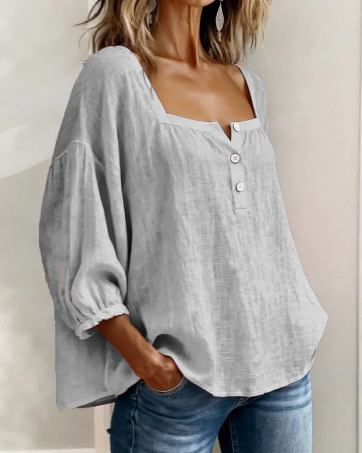 Millie | Women Clothing Linen Square Neck Blouse