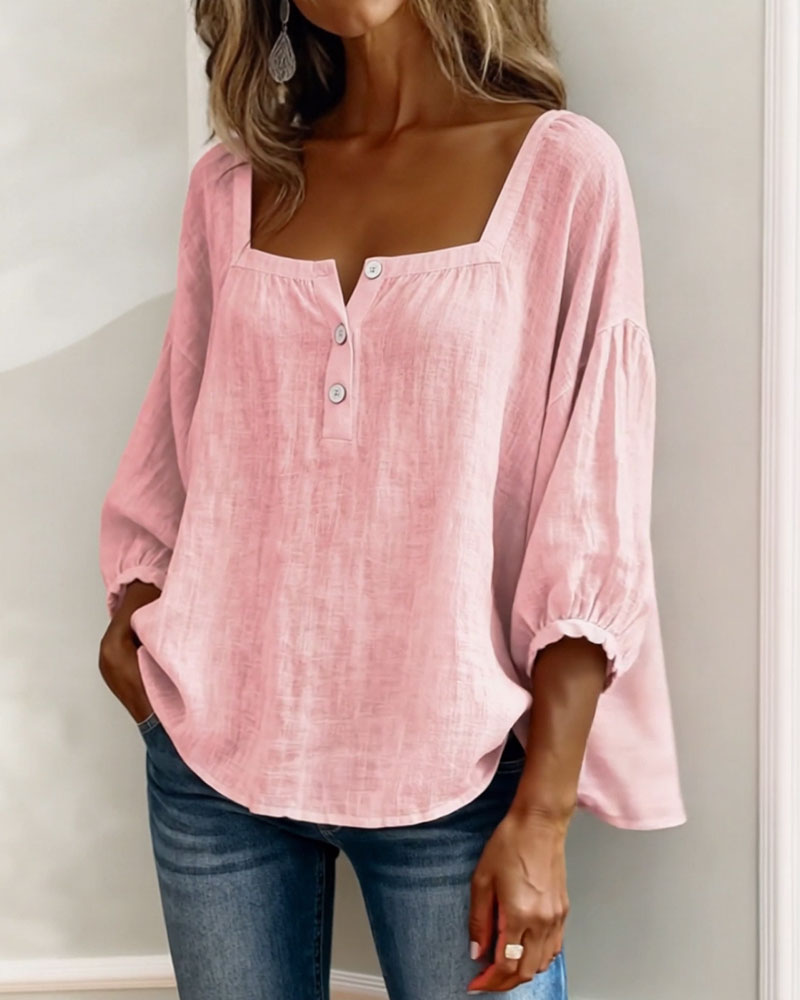 Millie | Women Clothing Linen Square Neck Blouse