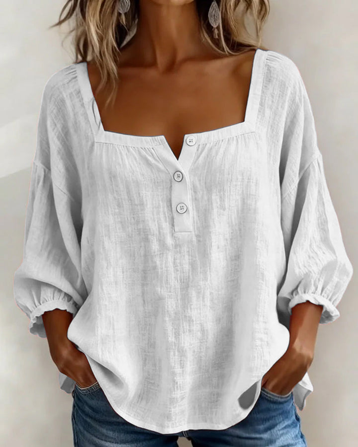 Millie | Women Clothing Linen Square Neck Blouse