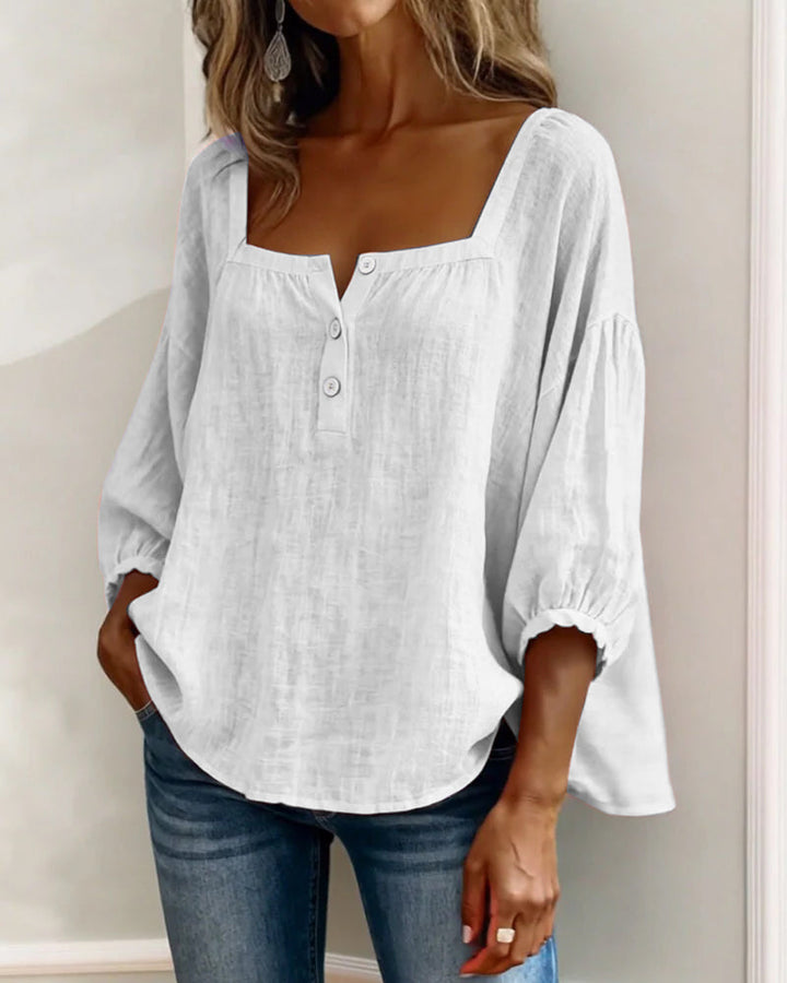 Millie | Women Clothing Linen Square Neck Blouse