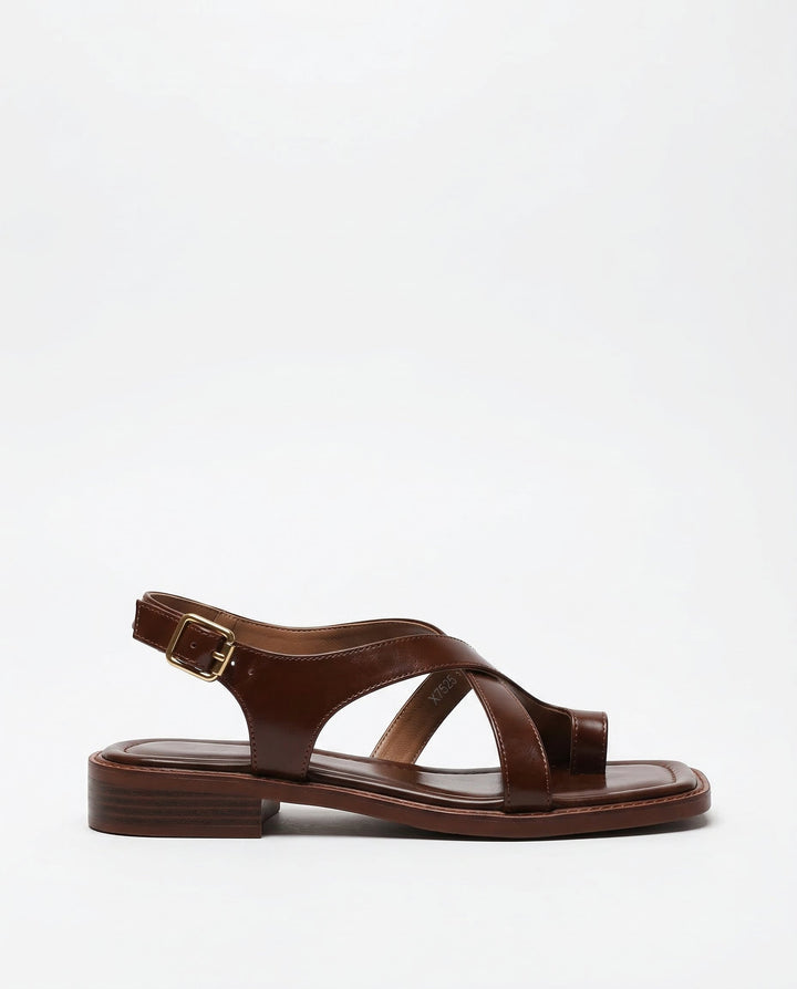 Phoebe | Crossover Strap Flat Leather Sandals