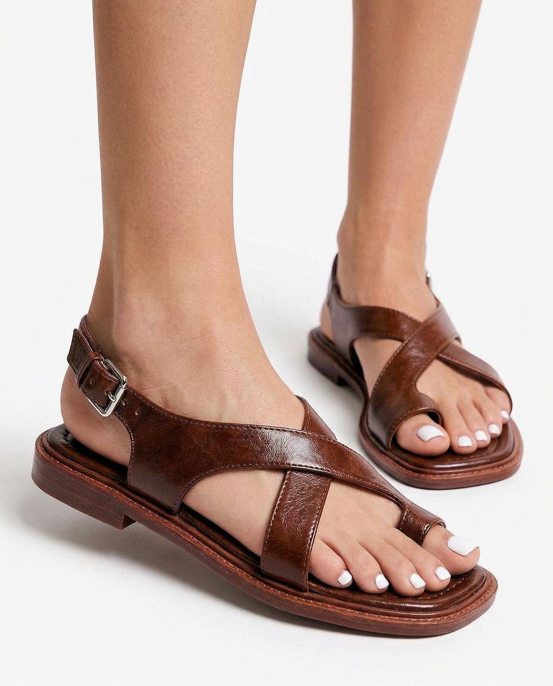 Phoebe | Crossover Strap Flat Leather Sandals