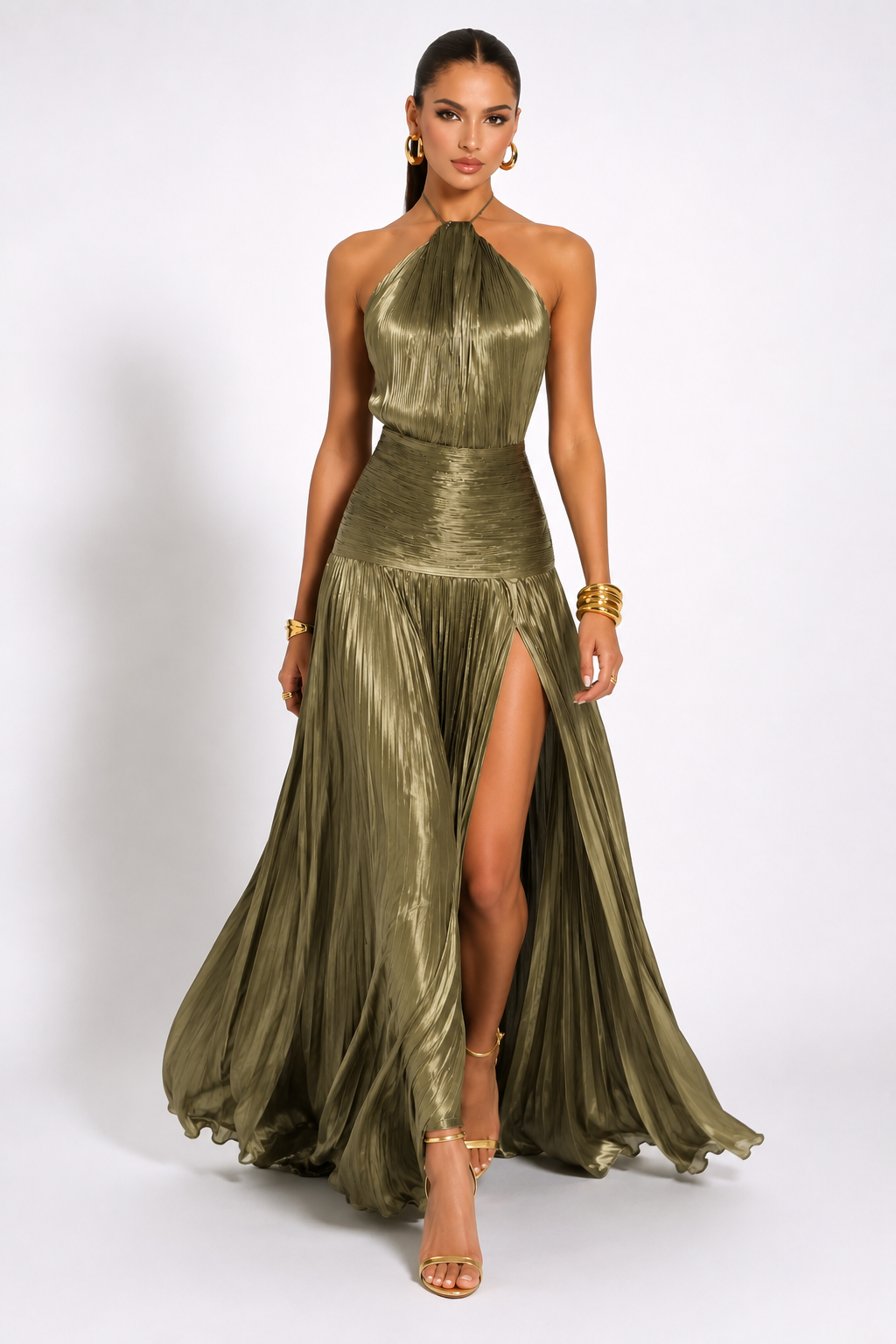 Clemmie | Wedding Guest Pleated Halter Maxi Dress