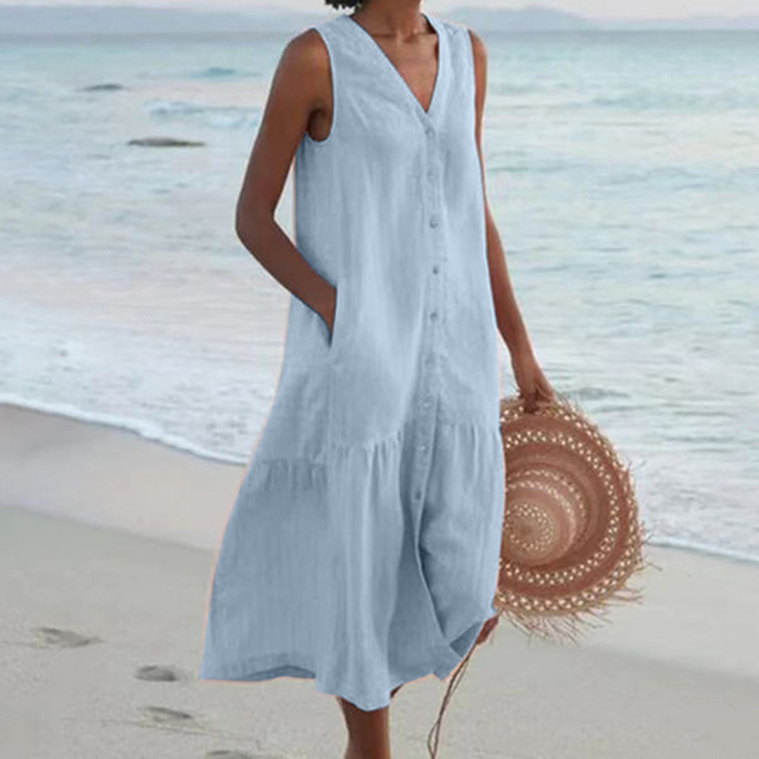 Harriet | Women Sleeveless Button-Front Midi Dress