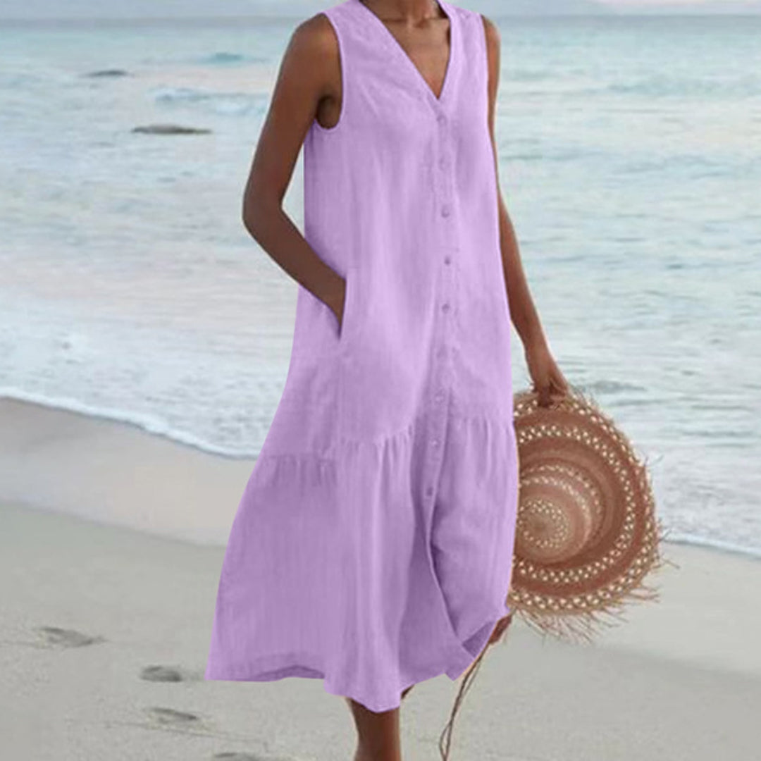 Harriet | Women Sleeveless Button-Front Midi Dress