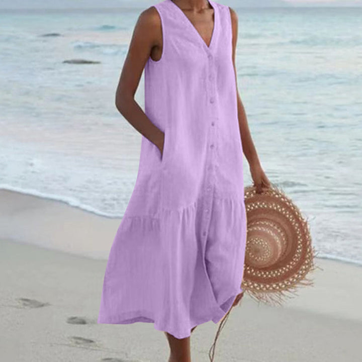 Harriet | Women Sleeveless Button-Front Midi Dress