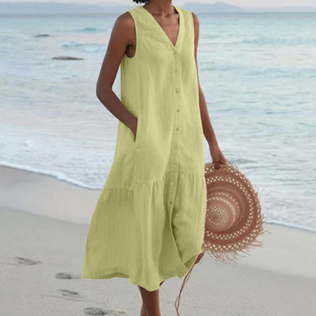 Harriet | Women Sleeveless Button-Front Midi Dress