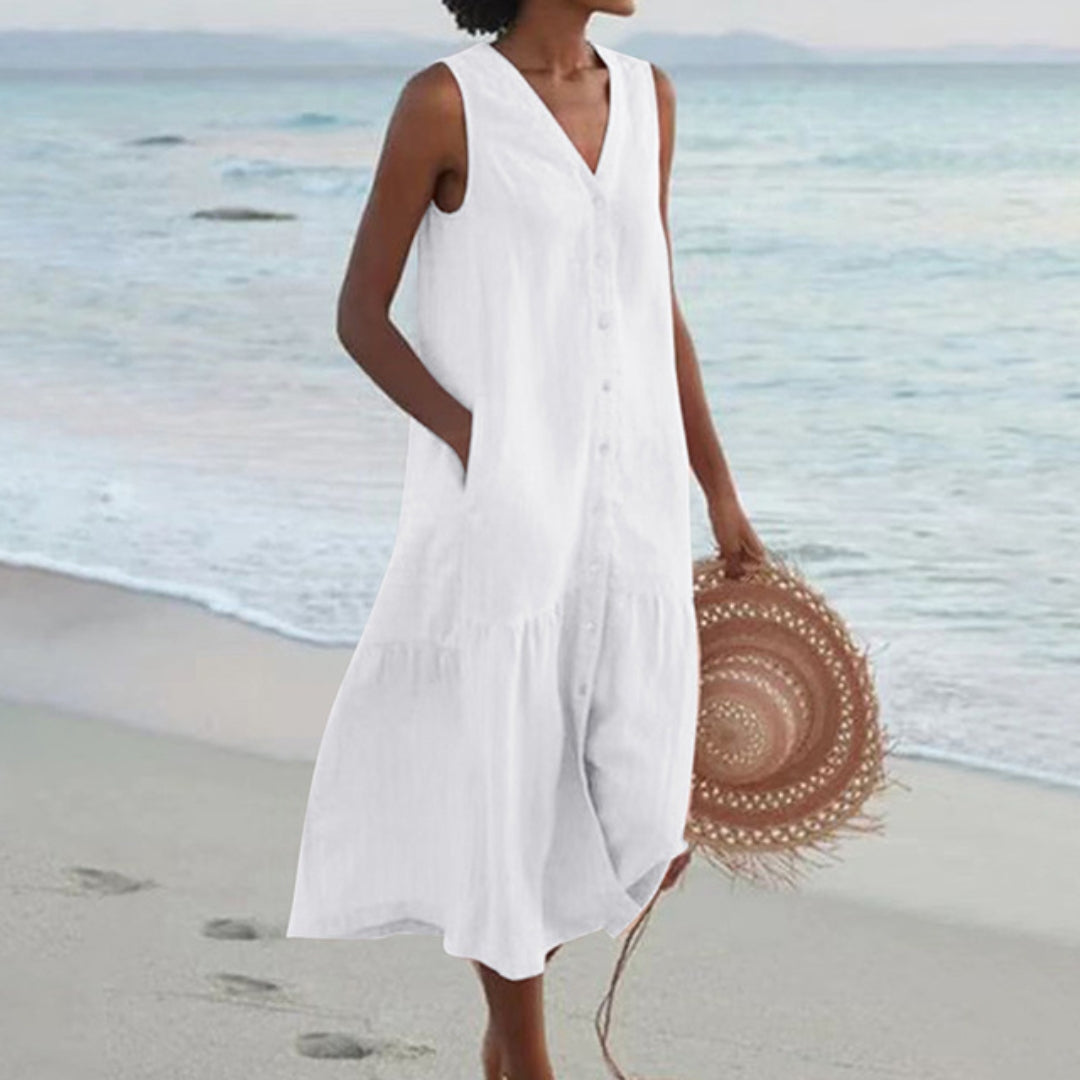 Harriet | Women Sleeveless Button-Front Midi Dress