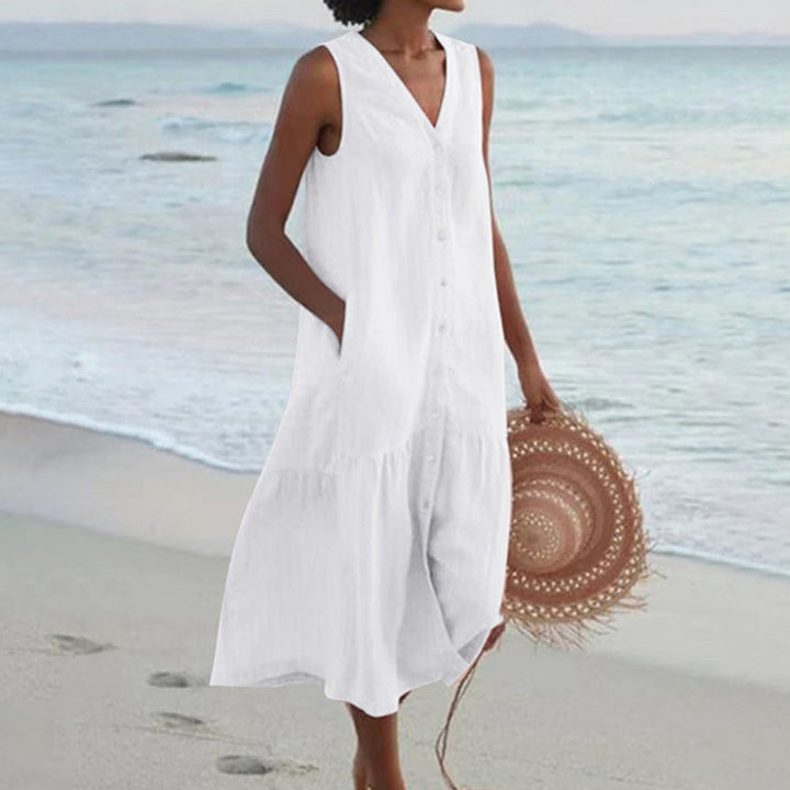 Harriet | Women Sleeveless Button-Front Midi Dress