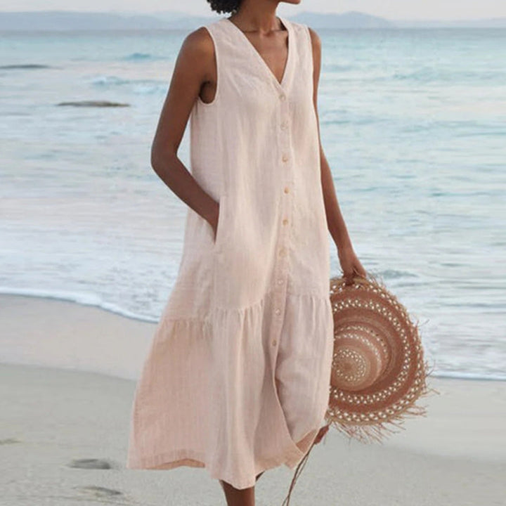 Harriet | Women Sleeveless Button-Front Midi Dress