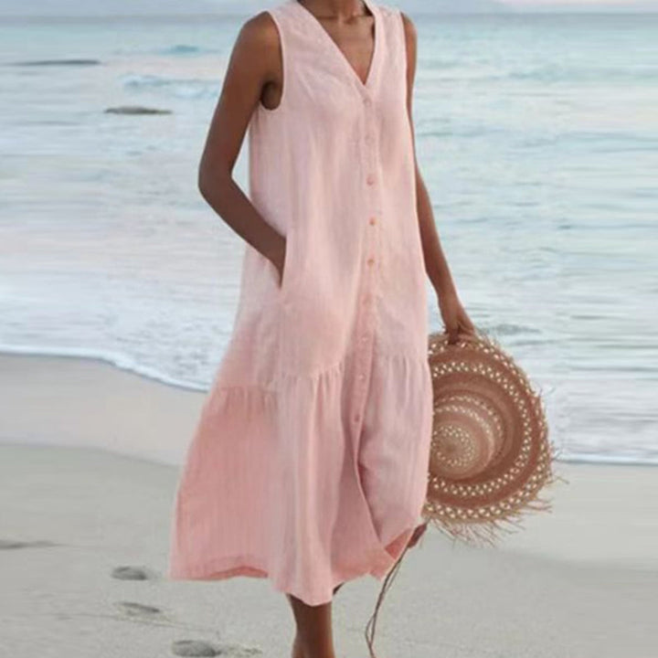 Harriet | Women Sleeveless Button-Front Midi Dress