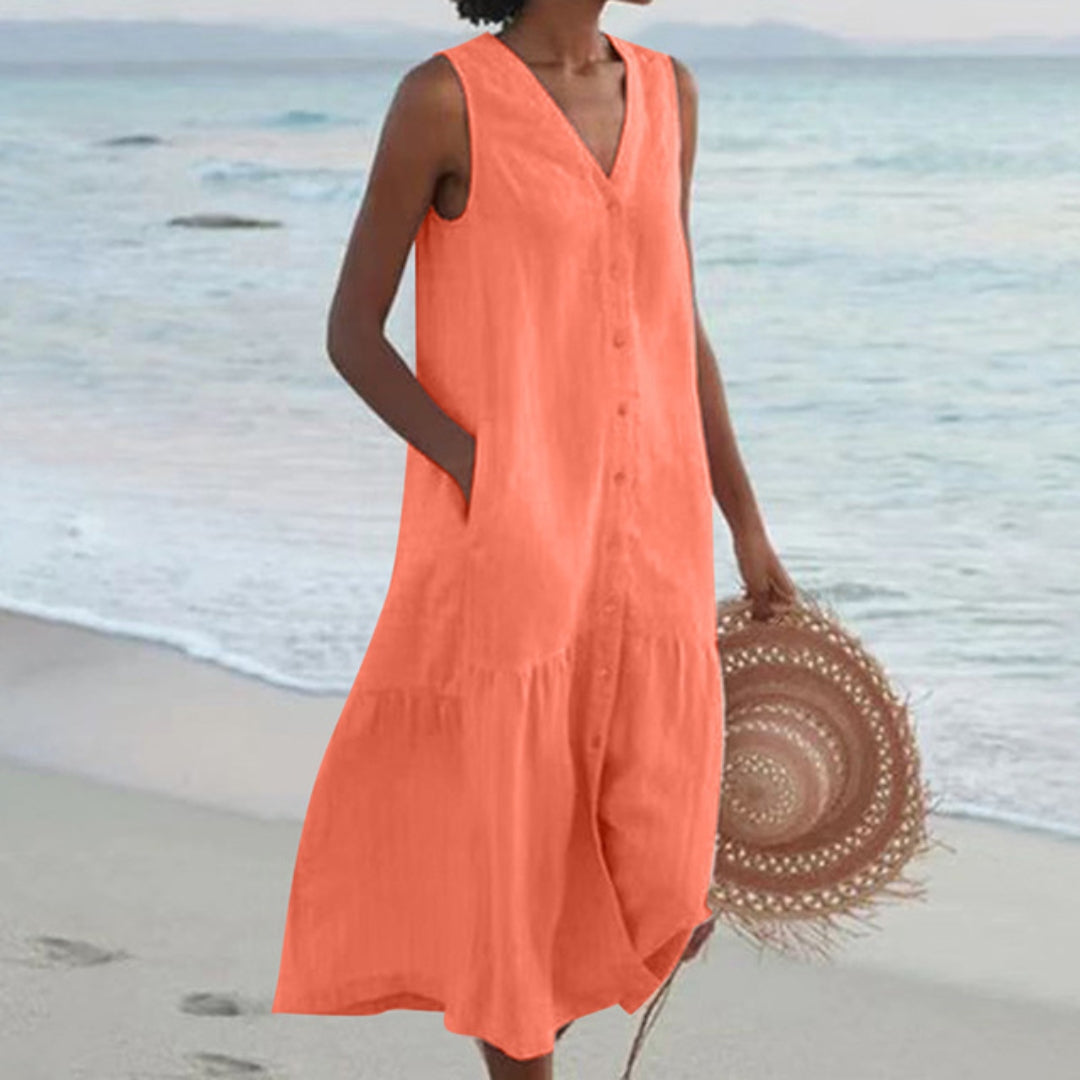 Harriet | Women Sleeveless Button-Front Midi Dress