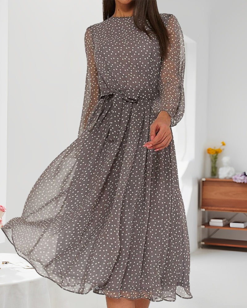 Verity | Polka Dot Chiffon Midi Dress for Women
