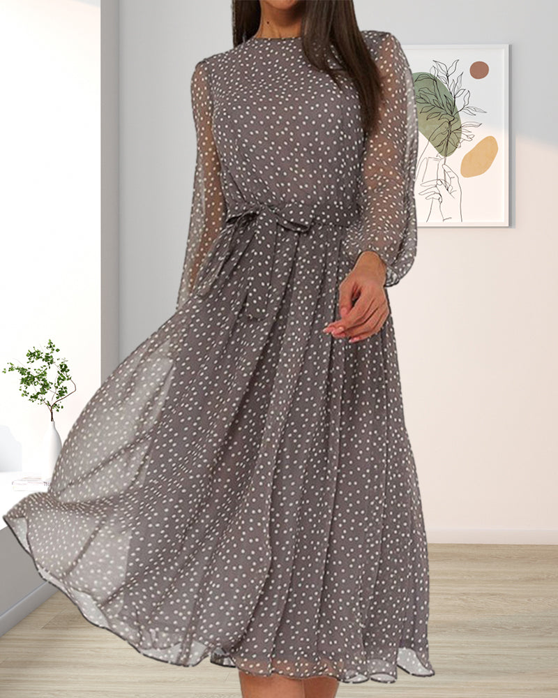 Verity | Polka Dot Chiffon Midi Dress for Women