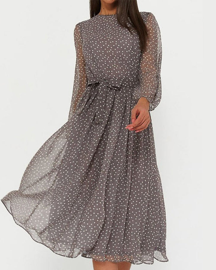Verity | Polka Dot Chiffon Midi Dress for Women