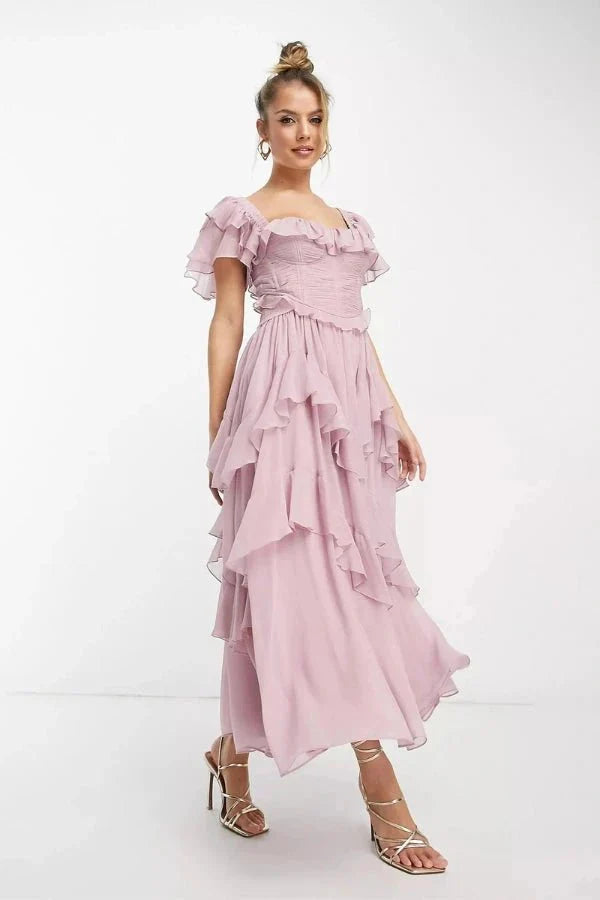 Matilda | Wedding Guest Ruffle Midi Dress Women