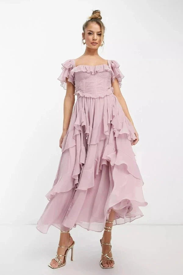 Matilda | Wedding Guest Ruffle Midi Dress Women