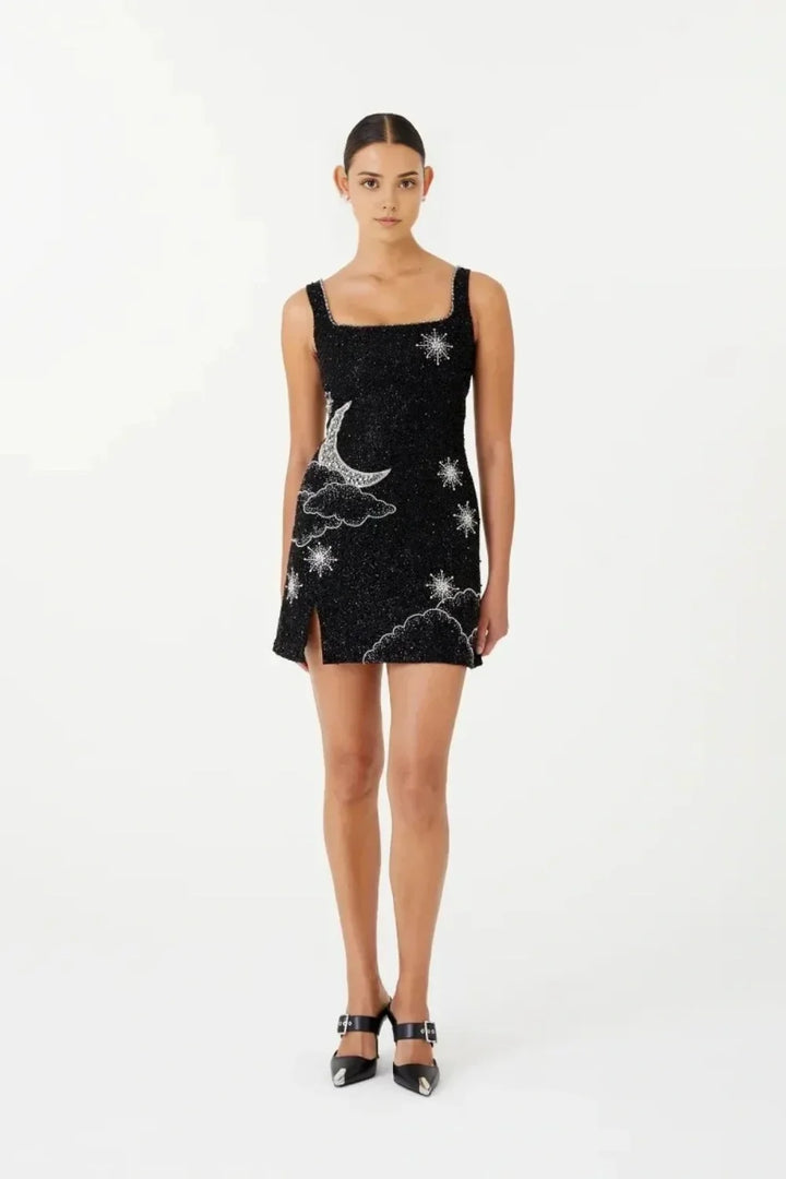 Willow | Black Dress with Crystal Moon &amp; Stars