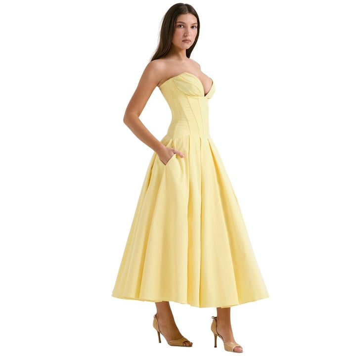 Sophia | Strapless Wedding Guest Midi Dress