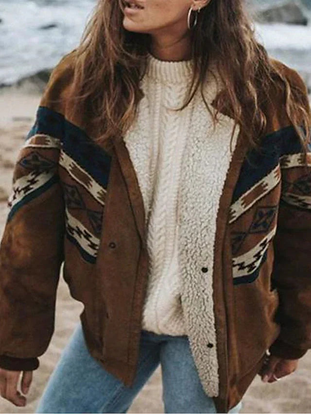 Bronte | Womens Aztec Print Sherpa Lined Jacket