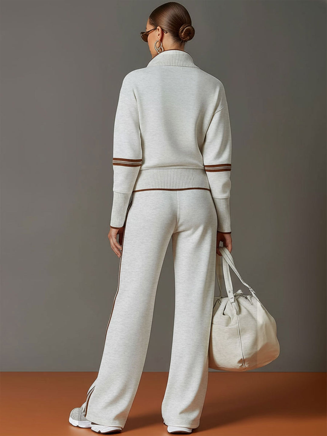 Vexara | Sporty Stripe Detail Quarter-Zip Top &amp; Wide Leg Tracksuit Set