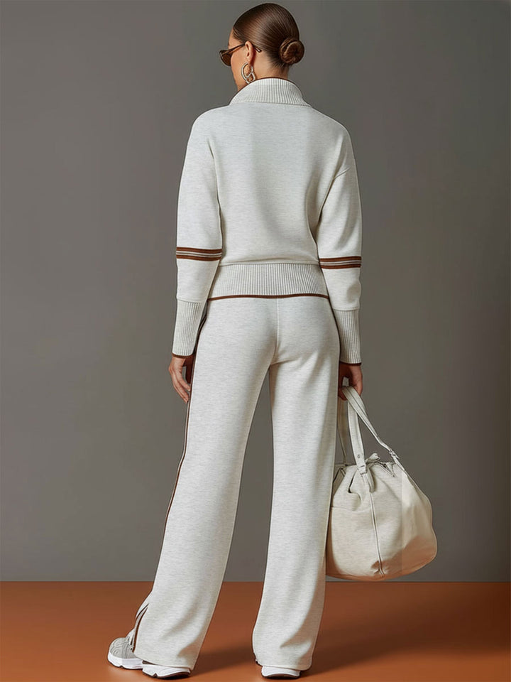 Vexara | Sporty Stripe Detail Quarter-Zip Top &amp; Wide Leg Tracksuit Set