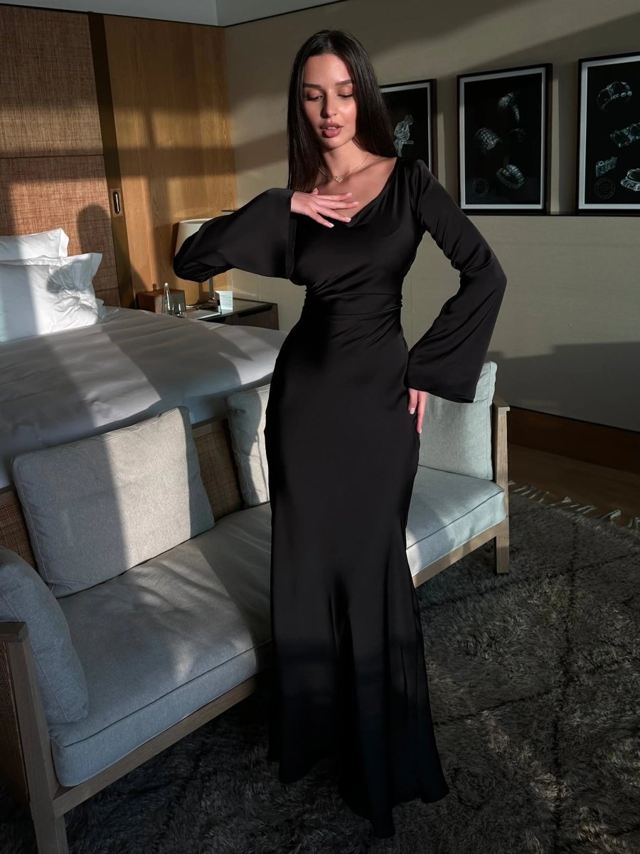 Grace | Wedding Guest Satin Flared Sleeve Maxi Dress
