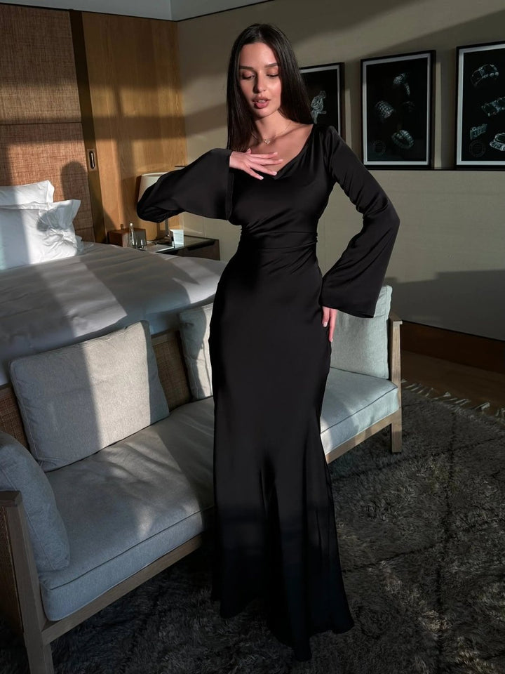 Grace | Wedding Guest Satin Flared Sleeve Maxi Dress
