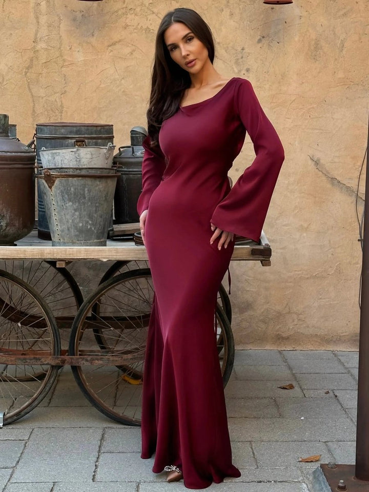 Grace | Wedding Guest Satin Flared Sleeve Maxi Dress