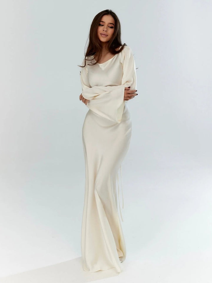 Grace | Wedding Guest Satin Flared Sleeve Maxi Dress