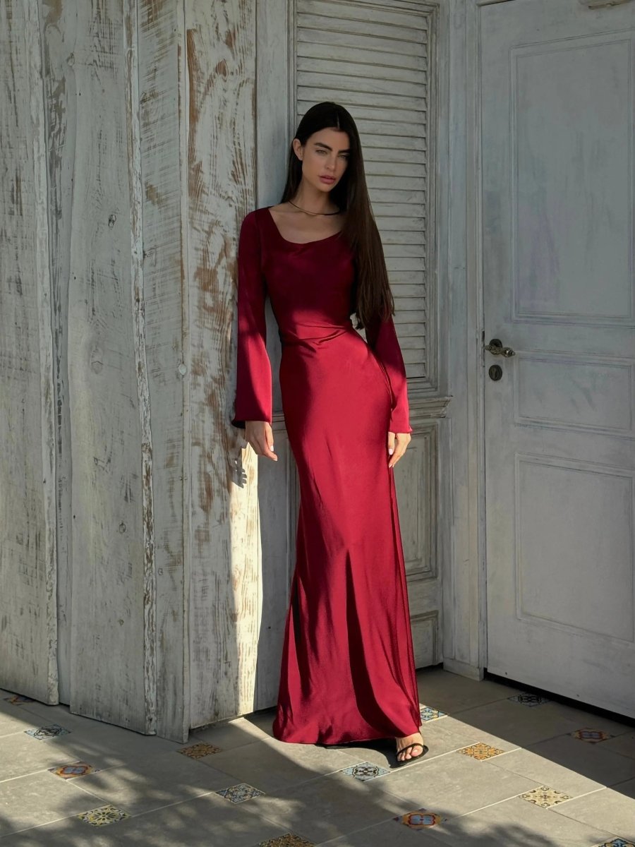 Grace | Wedding Guest Satin Flared Sleeve Maxi Dress